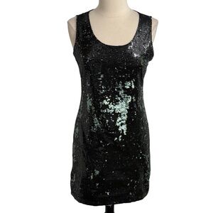 Ya L A Women's Fully Covered Sequin Mini Dress, Scoop Neck, Sleeveless, Size L